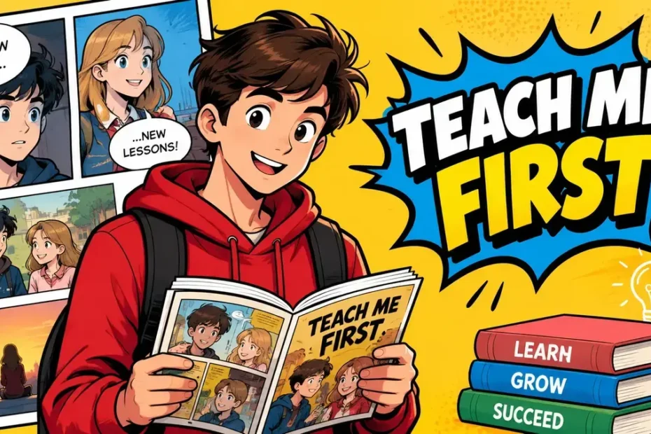 Teach Me First Comic featuring a student reading an educational comic